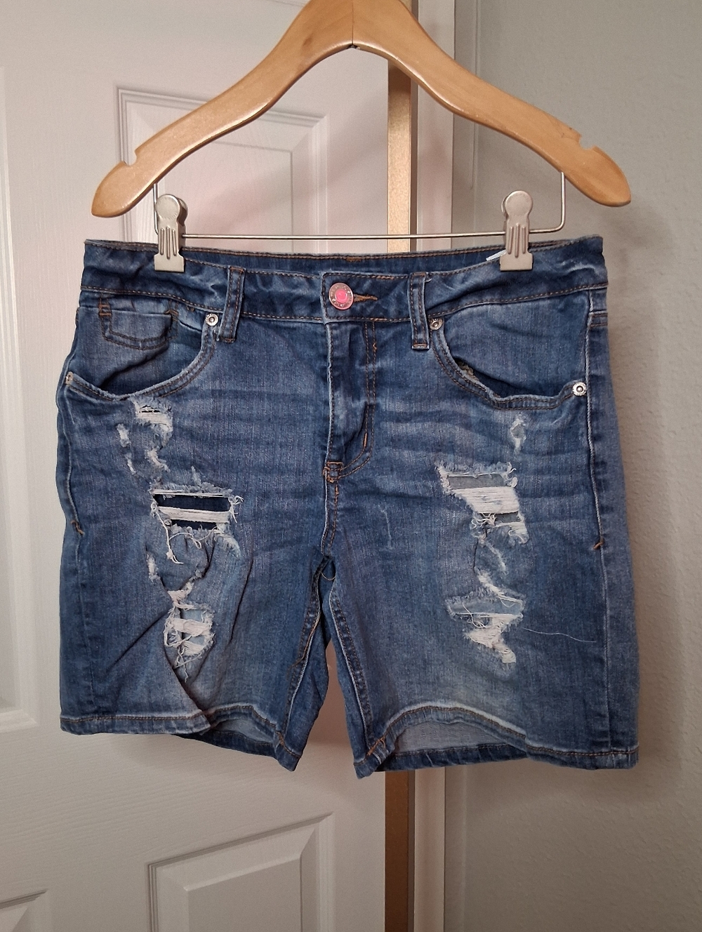Maurices Distressed Blue Denim Jean Shorts